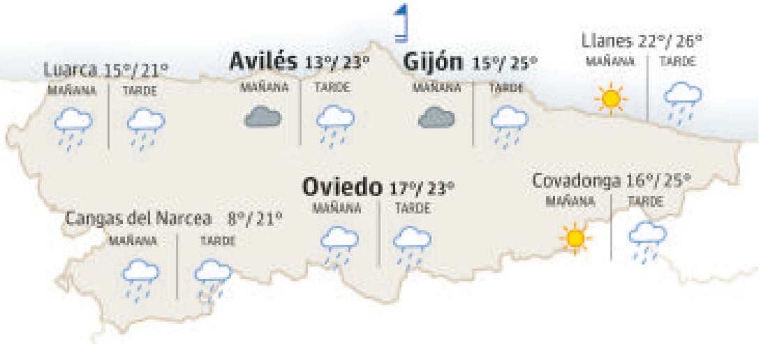 Mapa del tiempo en Asturias. 