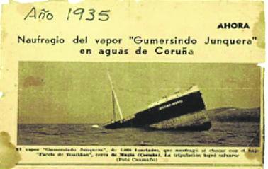 Imagen principal -  Recortes de EL COMERCIO con andaduras navieras de la empresa, desde el naufragio de uno de los vapores en 1935 a la botadura de un mercante en 1973.