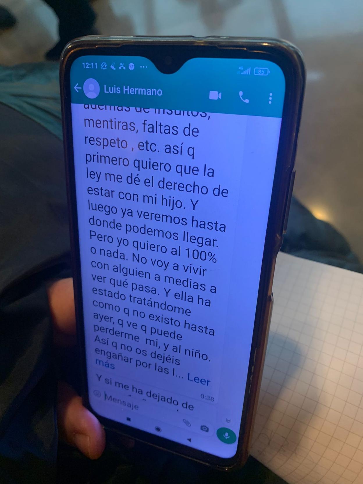 Capturas del mensaje que Luis Salazar envió a su hermana Carmen.