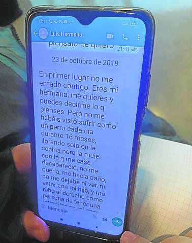 Capturas del mensaje que Luis Salazar envió a su hermana Carmen.