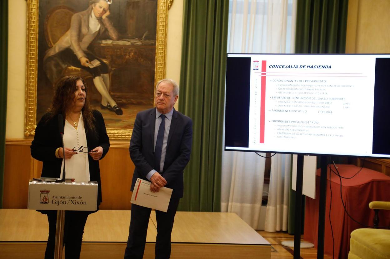 Marina Pineda y Aurelio Martín, ayer, en la presentación del borrador de los presupuestos. 