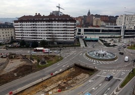 Las obras en la glorieta de la Cruz Roja.