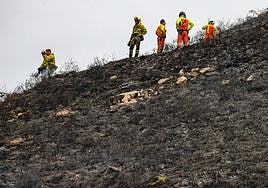 Efectivos de Bomberos de Asturias revisan un incendio en Ribadesella.