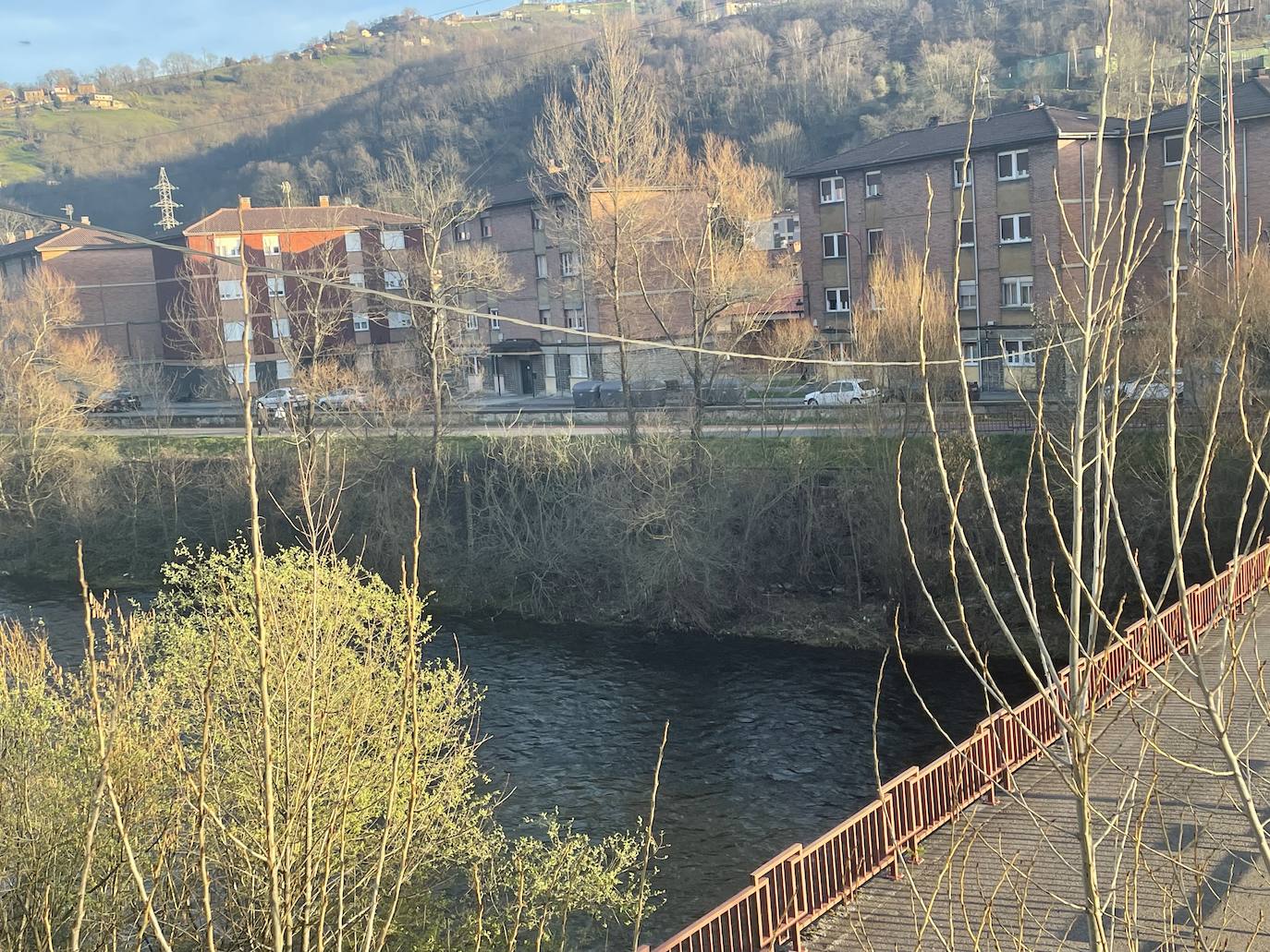 Tramo del río Nalón donde tuvo lugar el rescate de dos jóvenes.