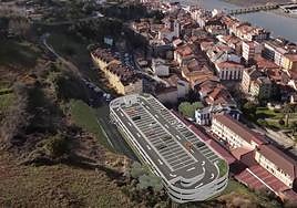 Recreación de cómo encajaría el aparcamiento de La Atalaya en Ribadesella.