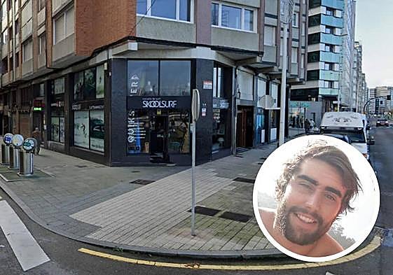 Escuela de surf donde Álvaro Naves era monitor; abajo, el joven fallecido.