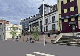 Imagen de la Cuesta del Cholo con la reproducción de la grada que Foro propone crear en esta zona de Cimavilla.