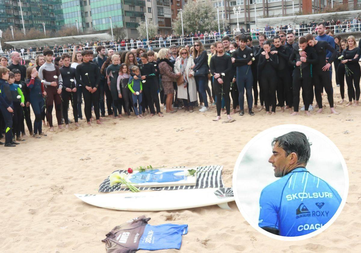 Homenaje de amigos, alumnos, y compañeros a Álvaro Naves en San Lorenzo; abajo a la derecha, el monitor de surf fallecido en Sri lanka.