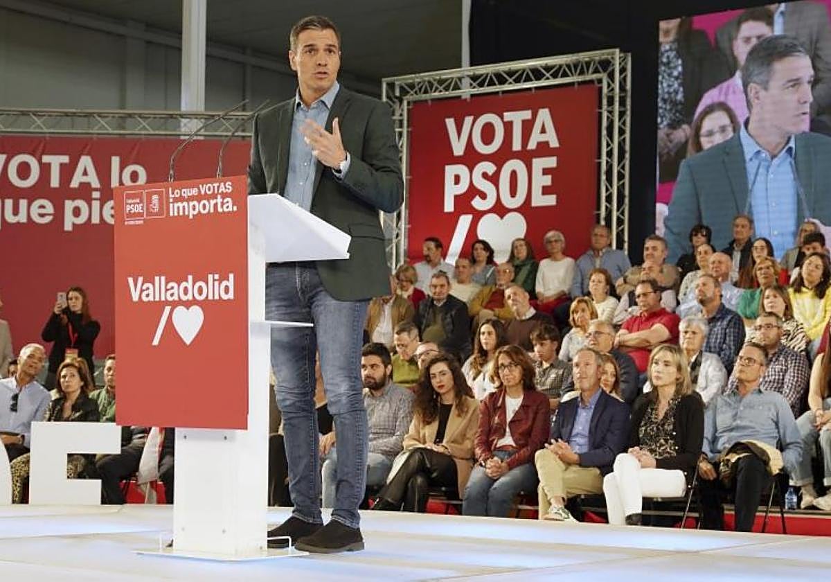 Pedro Sánchez, ayer, en el mítin de Valladolid donde anunció la partida adicional para salud mental.