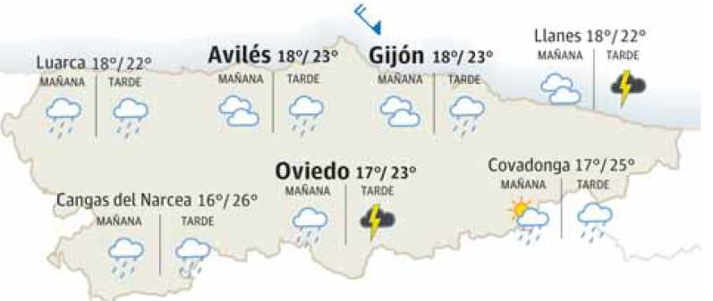 Mapa del tiempo en Asturias.