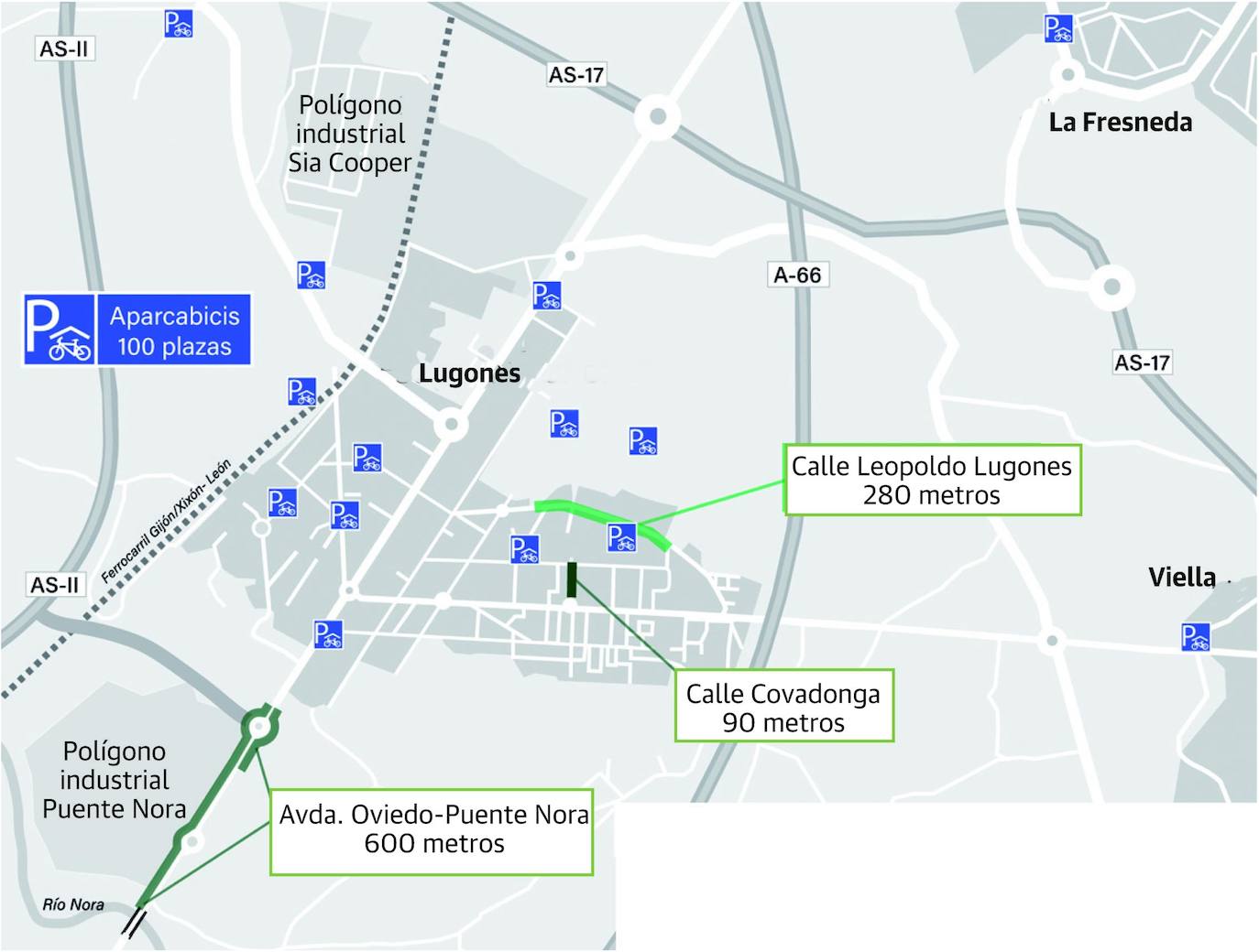 Lugones, La Fresneda y Viella tendrán catorce estaciones para aparcar bicis de modo seguro