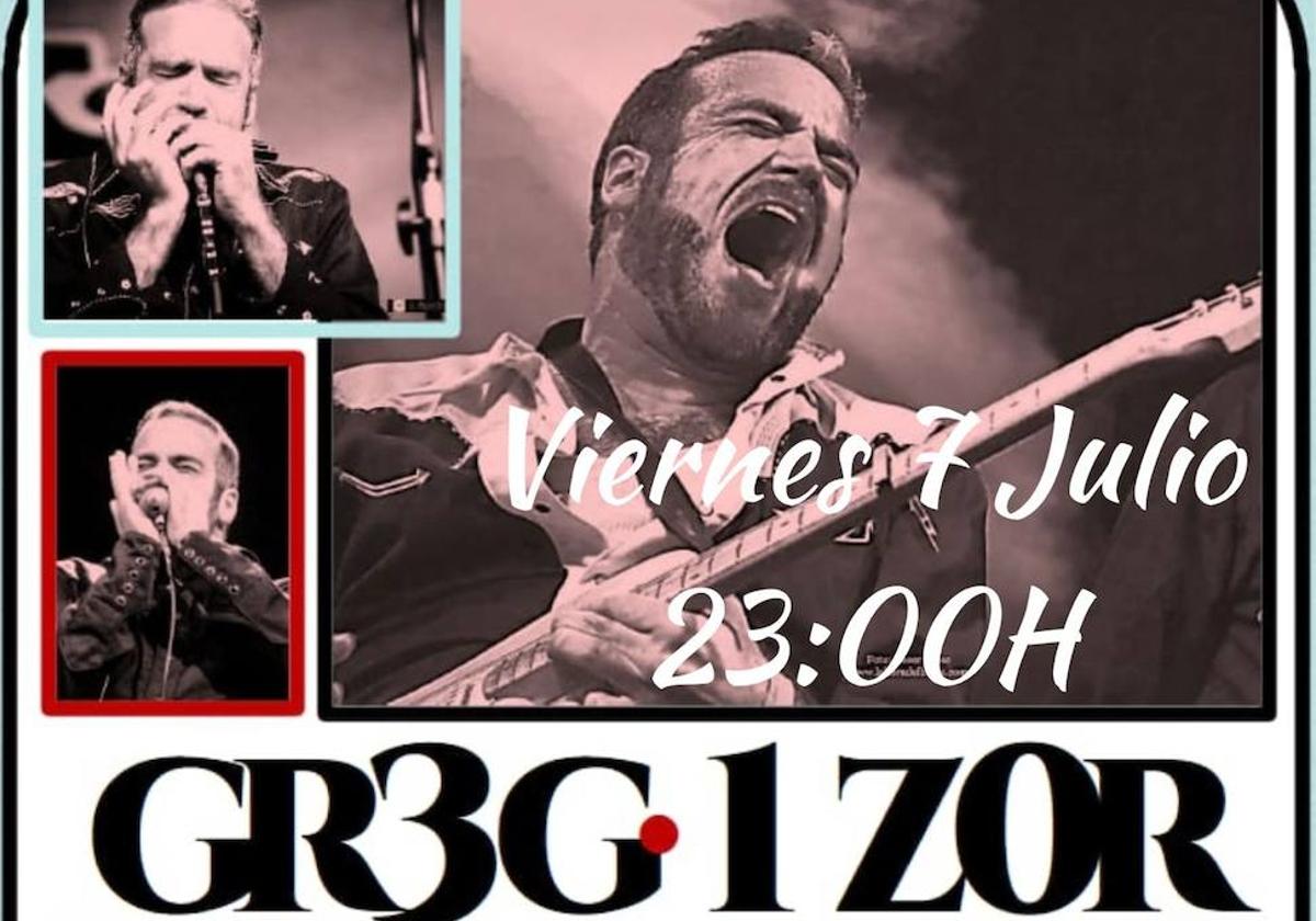 Cartel de Greg Izor, cantante que daraá el concierto en la Terraza El Indio.