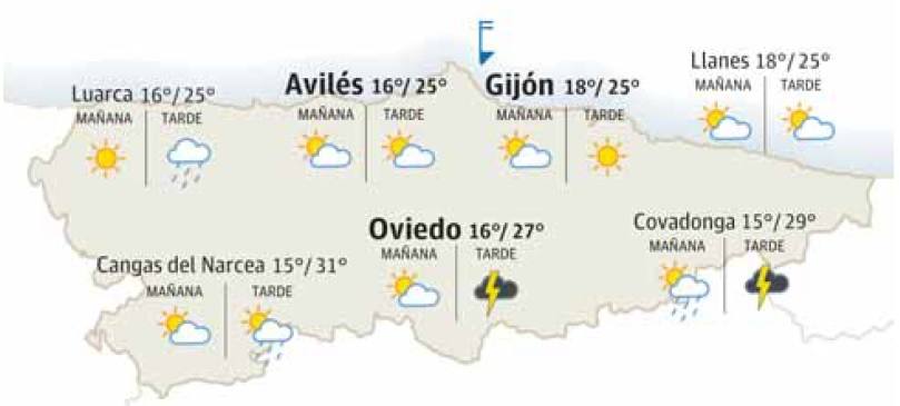 Mapa del tiempo en Asturias.