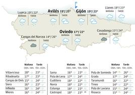 Mapa del tiempo en Asturias.