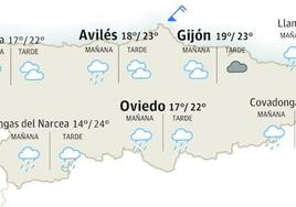 Mapa del tiempo en Asturias.