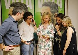 Javier Jové, José María Figaredo, Sara Álvarez Rouco, Carolina López y Arancha Martínez Riola, a la espera de los resultados.