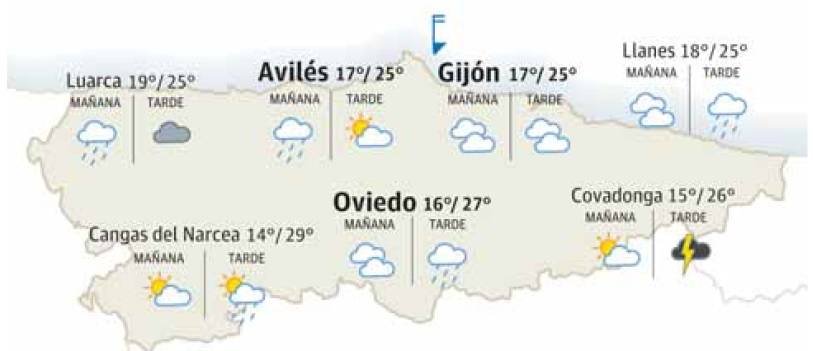 Mapa del tiempo en Asturias.