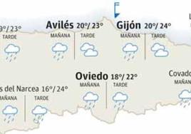 Mapa con la previsión del tiempo en Asturias.