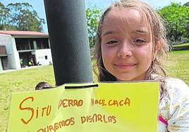 Los niños han colgado carteles con los eslóganes en la zona del jardín.