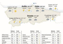 Mapa con la previsión del tiempo en Asturias.