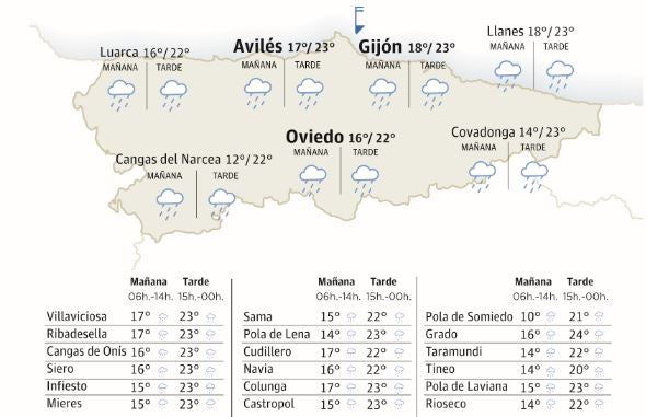 Mapa del tiempo en Asturias del martes 12 de septiembre.