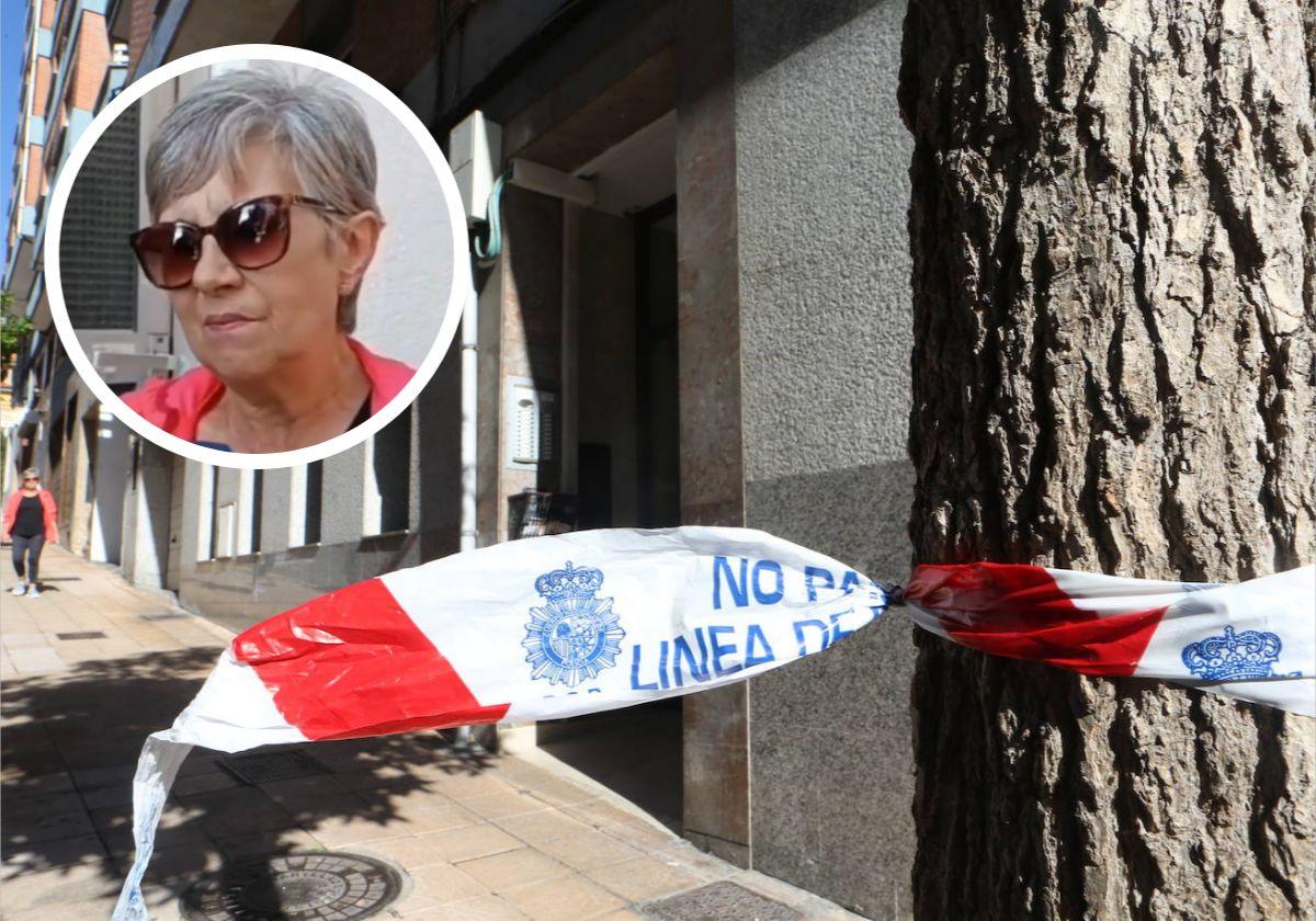 El portal donde residía la mujer hallada muerta en su casa de Oviedo. En el círculo, Rita Álvarez, vecina de la zona.