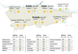 Mapa del tiempo en Asturias.