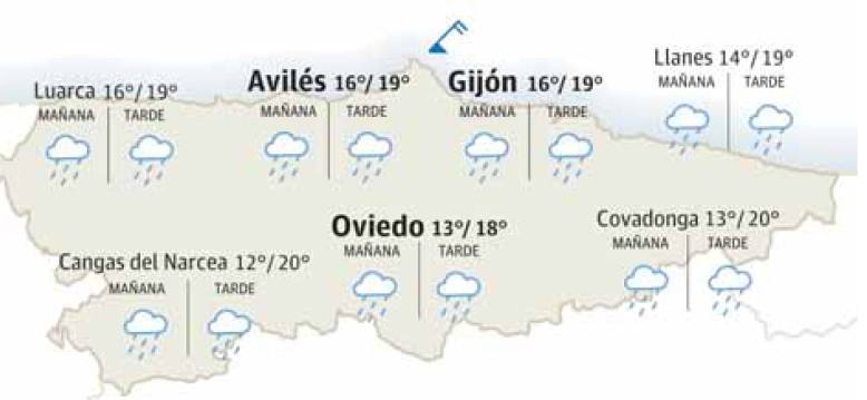 Mapa del tiempo en Asturias.