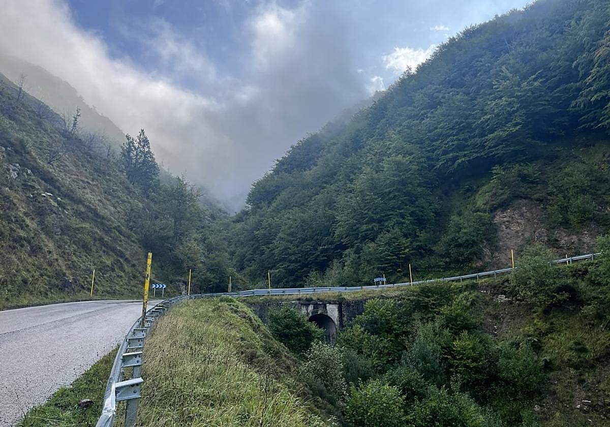 Una de las zonas críticas en la carretera del puerto de San Isidro (AS-112), a la altura del arroyo de los Fueyos.