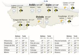 Mapa del tiempo en Asturias.