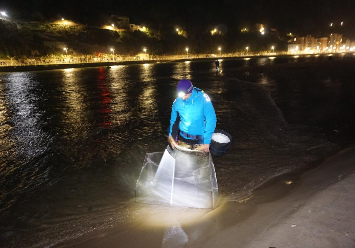 Angulero la pasada campaña de angula en la playa de Santa Marina.