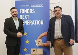 El viceconsejero de Infraestructuras y Movilidad del Principado, Jorge García, y el concejal de Tráfico, Movilidad y Transporte de Gijón, Pelayo Barcia, en la sede de EL COMERCIO en el edificio Spaces.