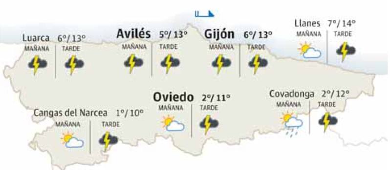 Mapa del tiempo en Asturias.