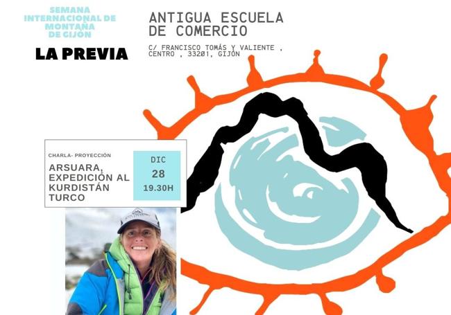 Cartel anunciador de la charla de Raquel García Ceballos, con la que este jueves comienzan los actos alrededor de la Semana Internacional de Montaña gijonesa