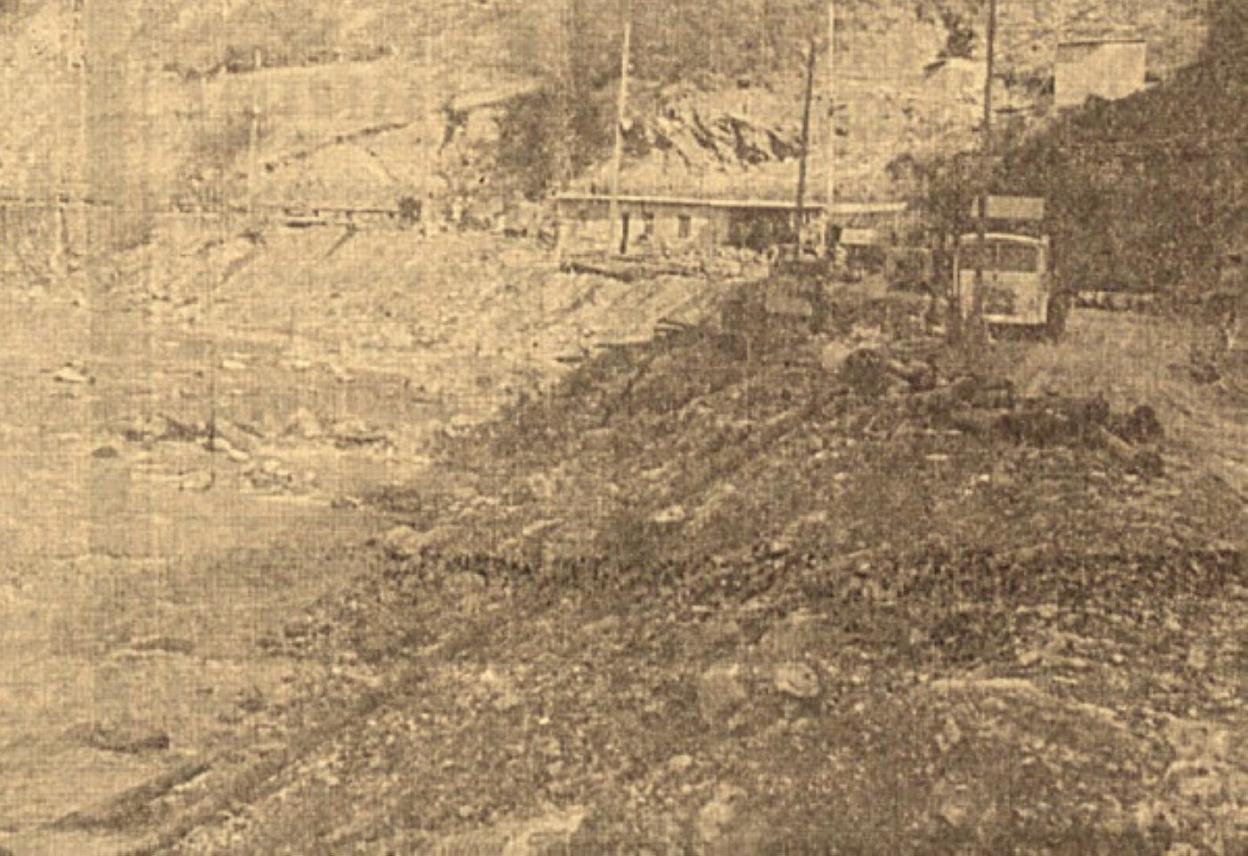 Obras de construcción del embalse de Tanes.