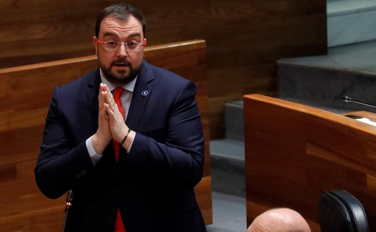 El presidente del Principado, Adrián Barbón, en el pleno en la Junta General.