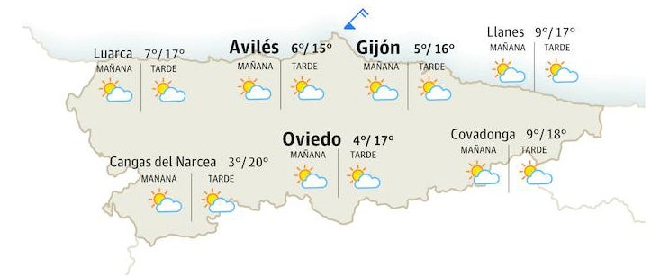 Mapa del tiempo en Asturias del viernes, 17 de febrero. 