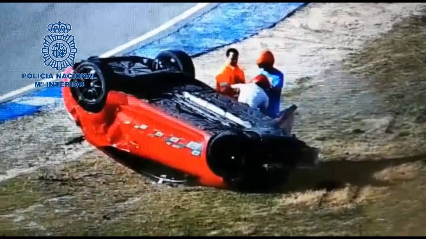 El vehículo, tras sufrir el accidente en el Circuito del Jarama.