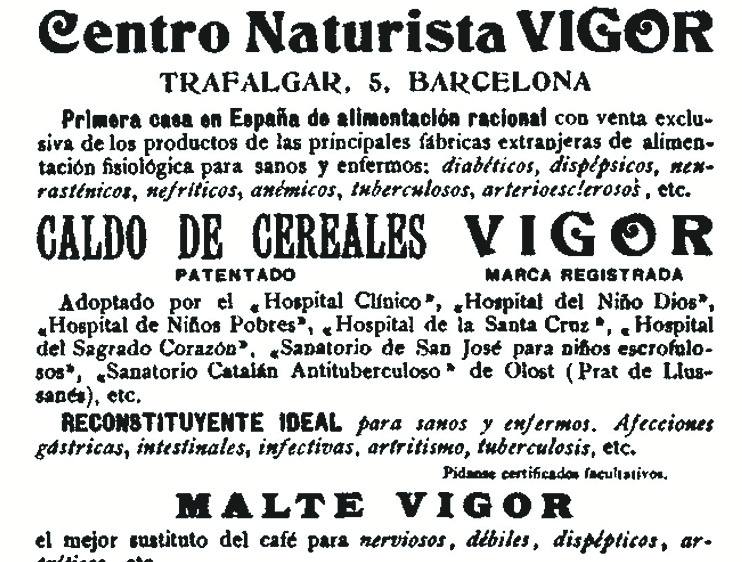 'Vigor' se anunciaba como una casa 'de alimentación racional'.
