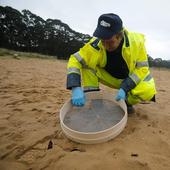 Salvamento Marítimo vigila por mar y aire la evolución del vertido de plásticos