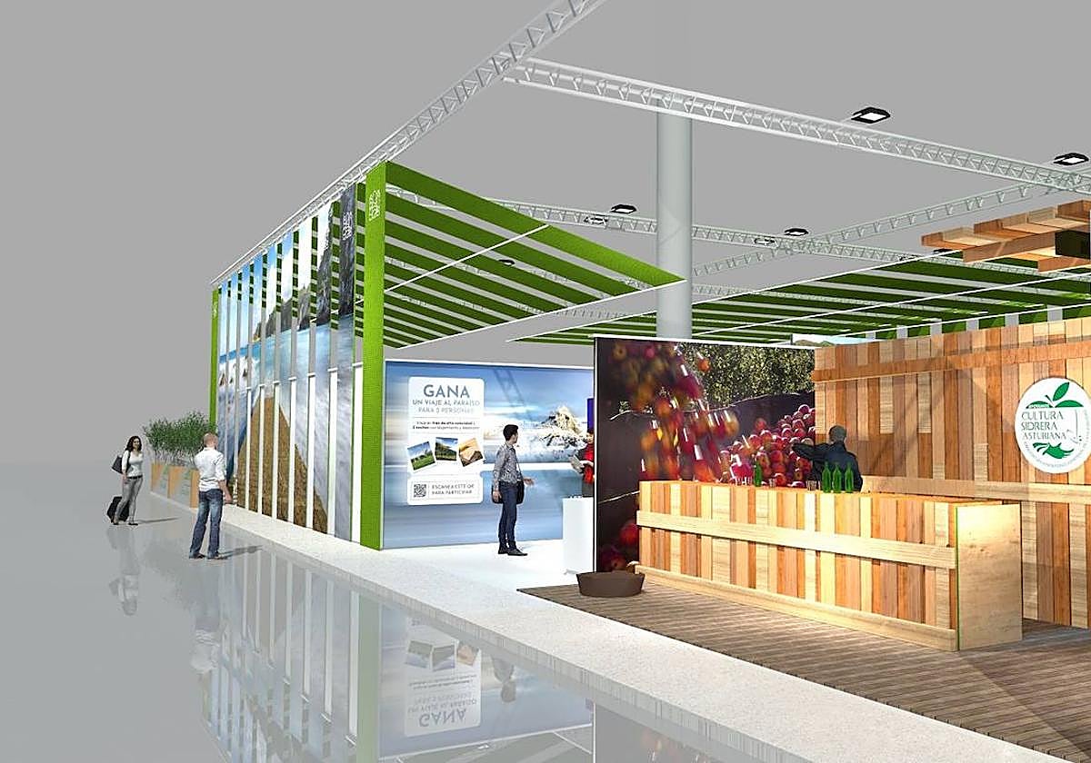 Infografía facilitada por el Principado con el diseño del pabellón de Asturias en Fitur.