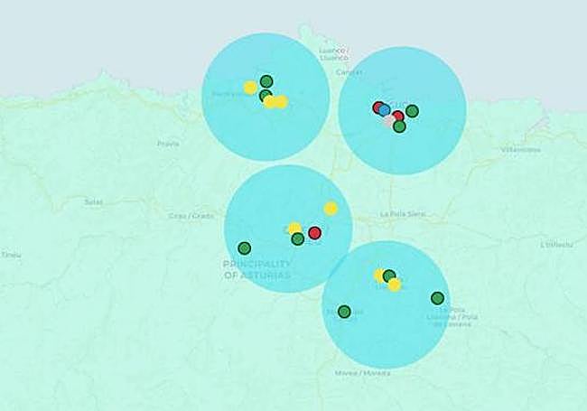 Mapa de las zonas más afectadas en Gijón por la acumulación de contaminación.