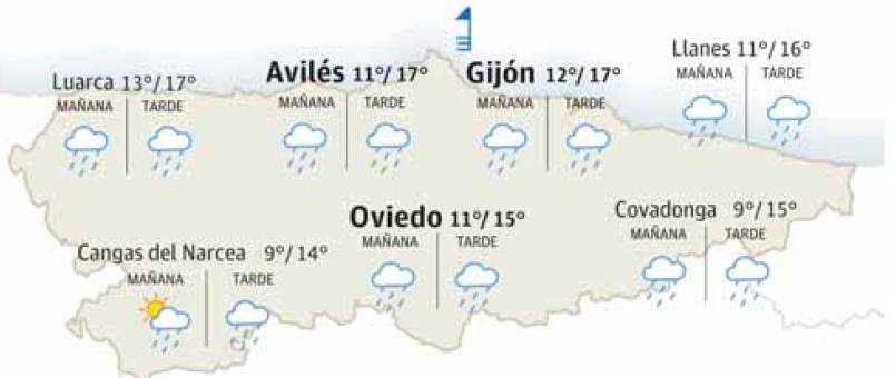 Mapa del tiempo en Asturias.