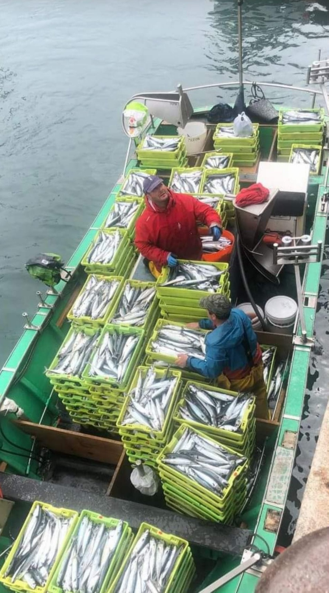 El pescador de Villaviciosa, Sergio García, descargando la xarda en temporada en el puerto de Tazones.