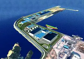 Complejo industrial proyectado por Ionway en la ampliación del puerto, con varias plantas y depósitos para producir baterías eléctricas.