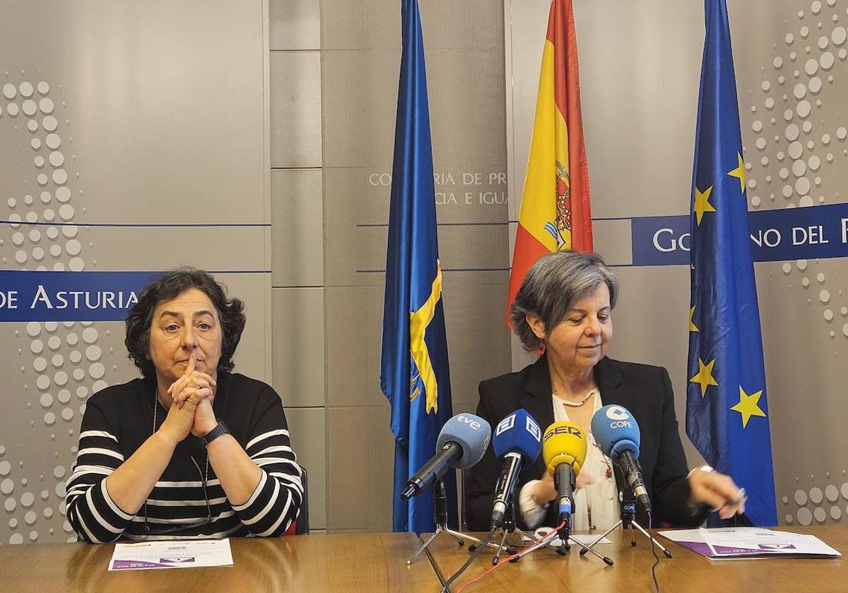 La directora de Igualdad, María Jesús Álvarez, durante la presentación del II Congreso de Prevención de la Violencia de Género junto con la asesora de coeducación María Antonia Moreno.