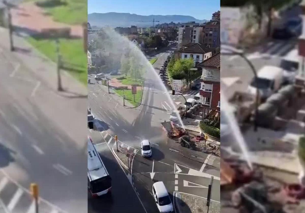 Espectacular reventón de una tubería en la avenida Pablo Iglesias de Gijón