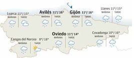 Mapa del tiempo en Asturias.