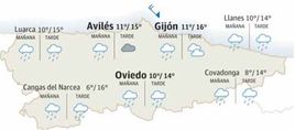 Mapa del tiempo en Asturias.
