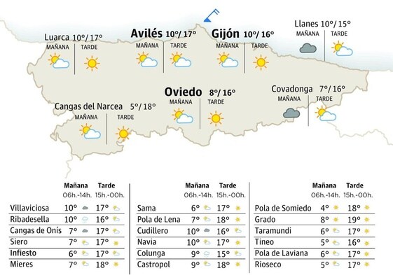 Mapa de Asturias del tiempo para este jueves, 18 de abril.